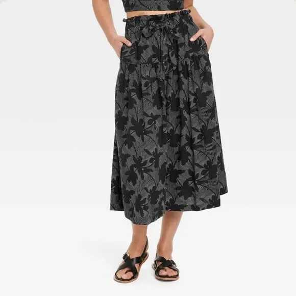 Universal Thread Black Linen Blend Button Front Midi Skirt Size M - Picture 1 of 10